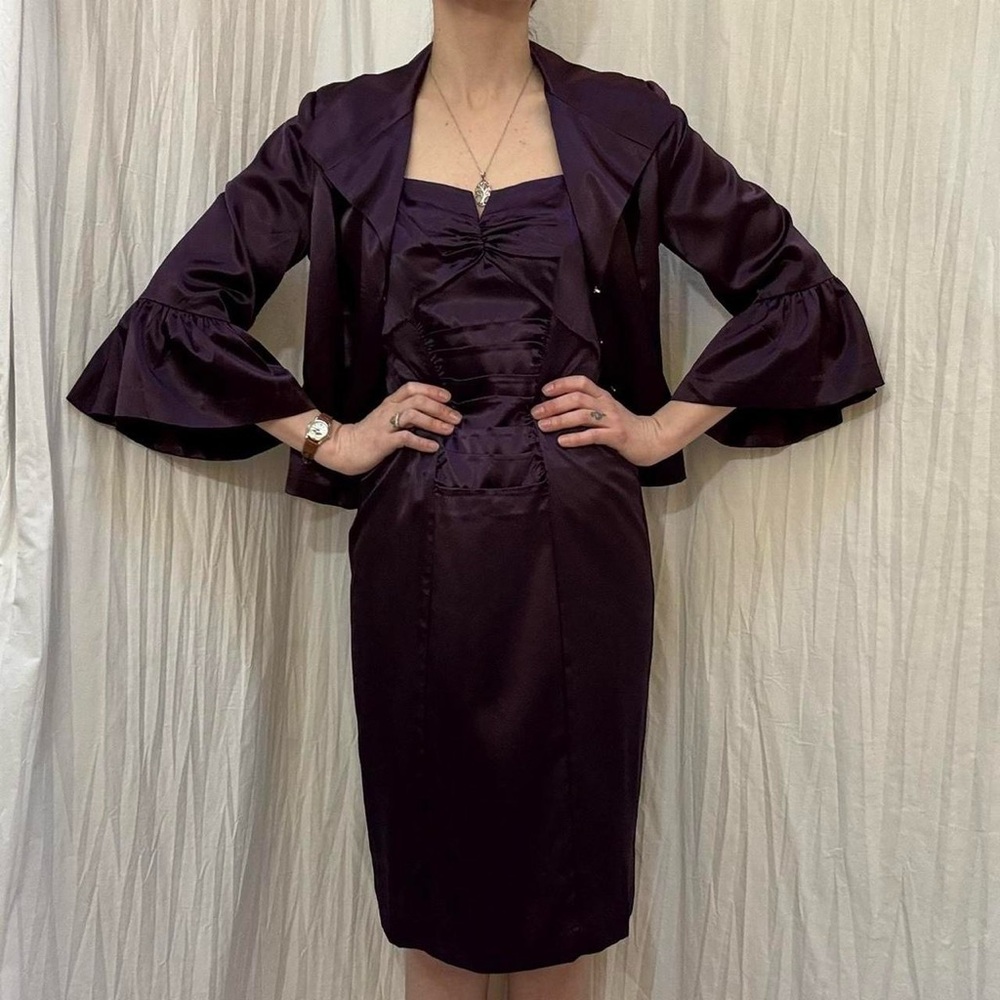 Deep Purple Dress with Bell‎ Sleeve Jacket by Newport News Vintage 90s